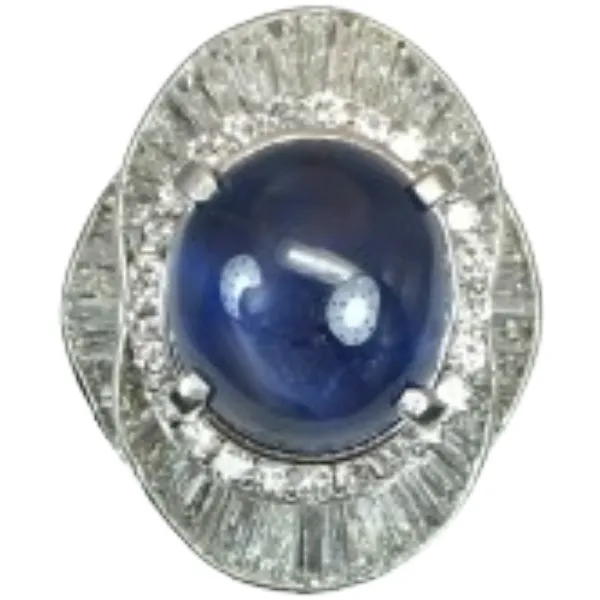 Pt･Pm900 スリランカ産非加熱スターサファイア・ダイヤモンド リング 14.19 ct D2.77 ct