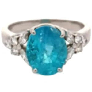 Pt･Pm900 パライバトルマリン・ダイヤモンド リング 4.26 ct 0.18・0.25 ct