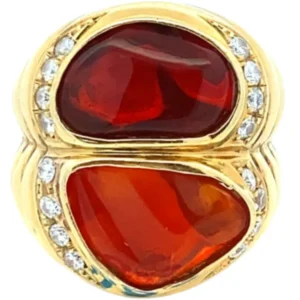 K18 ファイアオパール・ダイヤモンド リング 11.139・D0.54ct