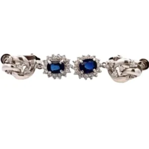 Pt･Pm900 サファイア・ダイヤモンド イヤリング