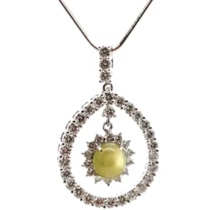 Pt900/Pt850 クリソベリルキャッツアイ・ダイヤモンド ネックレス/ペンダントトップ 2.28・1.643ct