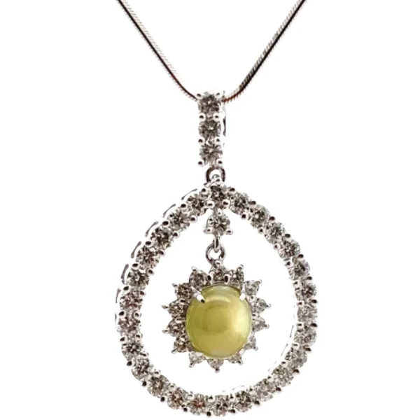 Pt900/Pt850 クリソベリルキャッツアイ・ダイヤモンド ネックレス/ペンダントトップ 2.28・1.643ct