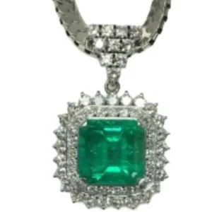 Pt850Pt900 コロンビア産エメラルド・ダイヤモンド ペンダントトップ 8.84 ct 3.11 ct