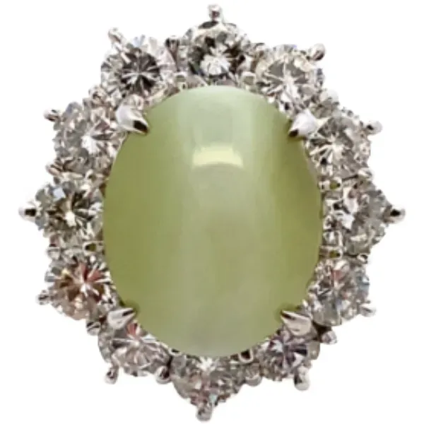 Pt･Pm900 クリソベリルキャッツアイ・ダイヤモンド リング 12.62・D2.35ct