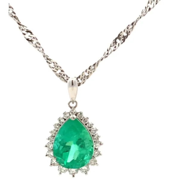 Pt950/Pt850 コロンビア産エメラルド・ダイヤモンド ネックレス/ペンダントトップ 5.95・0.84ct