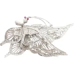 K18WG ダイヤモンド・赤石 ブローチ D2.33ct