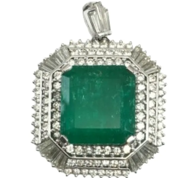 Pt･Pm900 エメラルド・ダイヤモンド ペンダントトップ 14.13 ct 2.91 ct