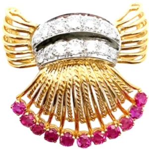 K18/Pt950 ルビー・ダイヤモンド ブローチ