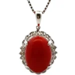 Pt900/K18WG サンゴ・ダイヤモンド ネックレス/ペンダントトップ