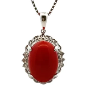 Pt900/K18WG サンゴ・ダイヤモンド ネックレス/ペンダントトップ