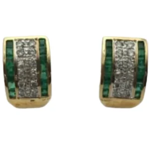 K18 エメラルド・ダイヤモンド ピアス/イヤリング E0.98・D0.33・E0.98・D0.38 ct