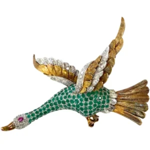 10K ルビー・エメラルド・ダイヤモンド ブローチ