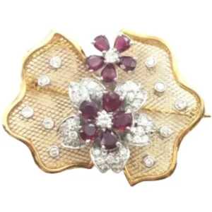 K18 ルビー・ダイヤモンド ブローチ R2.1・0.86 ct