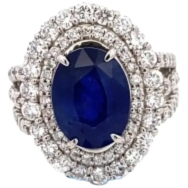 Pt･Pm950 ビルマ産非加熱ブルーサファイア リング 6.01 ct 1.88 ct