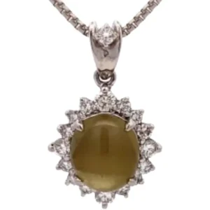 Pt850/Pt900 クリソベリルキャッツアイ・ダイヤモンド ネックレストップ C5.30 ct D0.79 ct