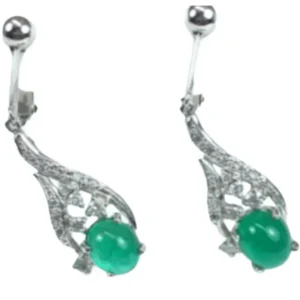 K18WG/Pt900 エメラルド・ダイヤモンド ピアス/イヤリング 1.32・1.02 ct 0.17・0.17 ct