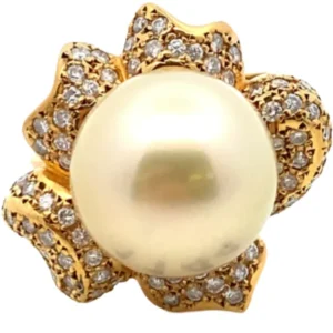 K18 パール・ダイヤモンド リング 0.841ct