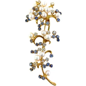 K18 パール・サファイア ブローチ S5.25ct