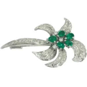 Pt･Pm900 エメラルド・ダイヤモンド ブローチ E1.23・D0.71 ct