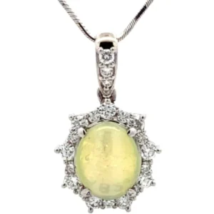 Pt900/Pt850 クリソベリルキャッツアイ・ダイヤモンド ネックレス/ペンダントトップ 2.5・D0.55ct