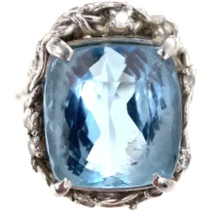 Pt･Pm900 アクアマリン・ダイヤモンド リング 9.48・D0.14ct