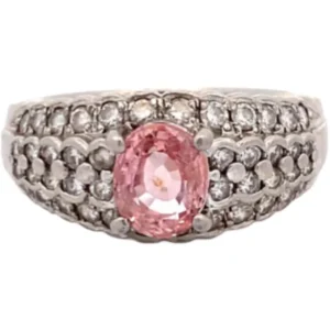 Pt･Pm900 パパラチアサファイア・ダイヤモンド リング 1.334・D0.66ct