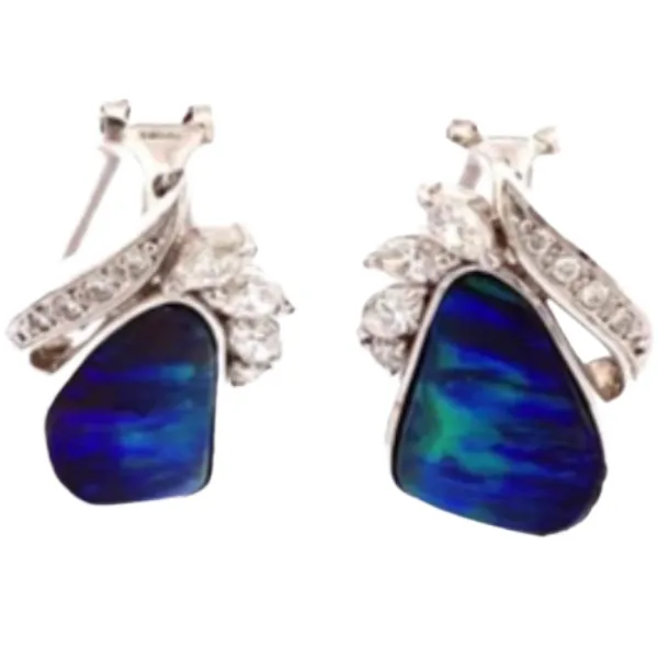 Pt900/K18WG/K14WG ボルダーオパール・ダイヤモンド ピアス/イヤリング 6.47・7.55 ct D0.51・D0.51 ct