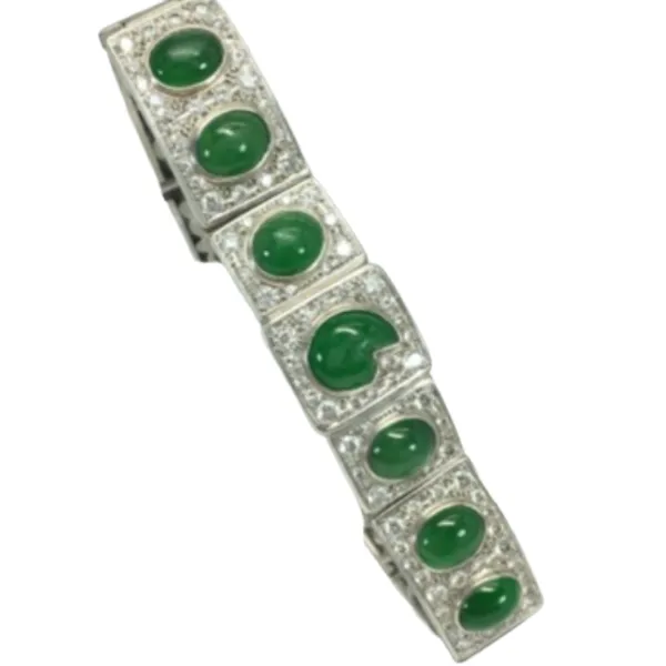 Pt･Pm900 翡翠みため・ダイヤモンド ブレスレット/バングル 12.55・D6.211 ct