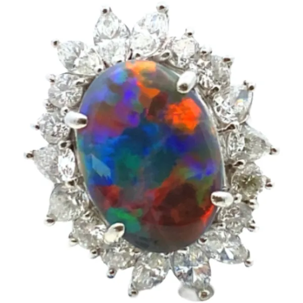 Pt･Pm900 ブラックオパール・ダイヤモンド リング 4.71・D2.37ct