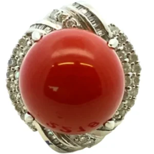 Pt･Pm900 サンゴ・ダイヤモンド リング 1.2ct