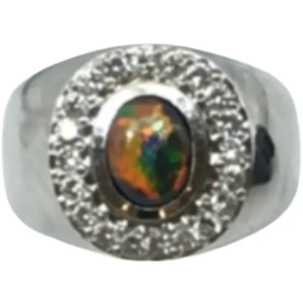 Pt･Pm900 オパール・ダイヤモンド リング 1.32 ct 0.82 ct