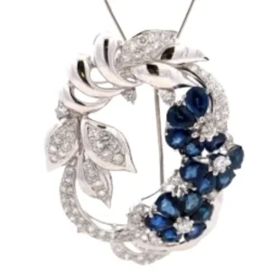 Pt900/X線結果K18 サファイア・ダイヤモンド ブローチ S8.15・D2.33 ct