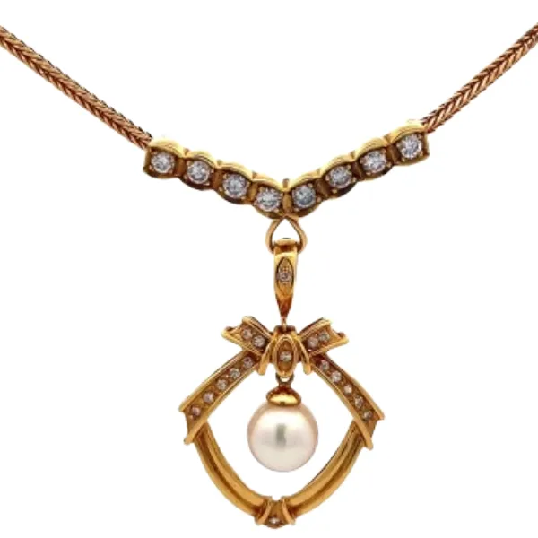 K18 パール・ダイヤモンド ネックレス D0.19 ct