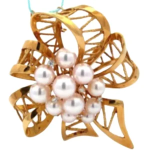 K18 パール・ダイヤモンド ブローチ 0.13 ct