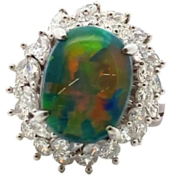 Pt･Pm900 ブラックオパール・ダイヤモンド リング 3.92・D2.21ct