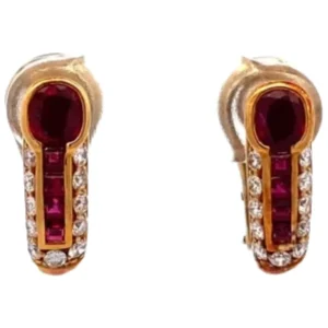 K18 ルビー・ダイヤモンド ピアス R0.75・R0.74・D0.28・D0.27 ct