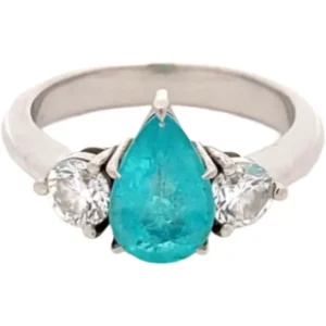 Pt･Pm900 モザンビーク産パライバトルマリン・ダイヤモンド リング 1.22・0.625ct