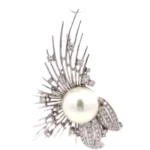 Pt900/K14WG パール・ダイヤモンド ブローチ 2.38 ct