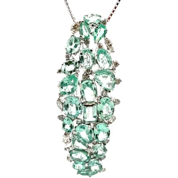 K18WG パライバトルマリン・ダイヤモンド ネックレス/ペンダントトップ 10.02・1ct