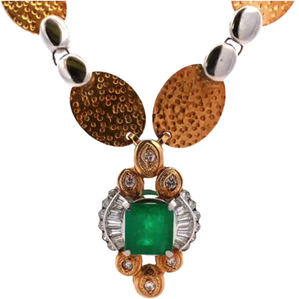 Pt900/K18[Kﾒｲﾝ] エメラルド・ダイヤモンド ネックレス/ペンダントトップ 3.74・D1.50ct