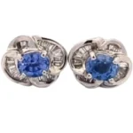 Pt･Pm850 サファイア・ダイヤモンド ピアス 0.45・0.43 ct D0.14・D0.14 ct