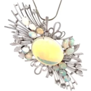 Pt･Pm900 オパール・ダイヤモンド ブローチ 6.92・0.7 ct