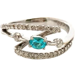 K18WG パライバトルマリン・ダイヤモンド リング 0.17・0.34ct