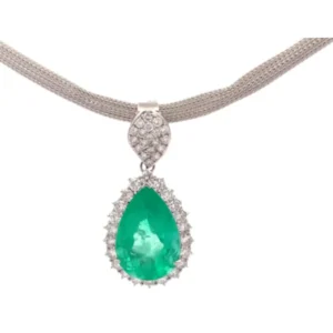Pt900/K18WG コロンビア産エメラルド・ダイヤモンド ネックレス/ペンダントトップ 15.3・3.13ct