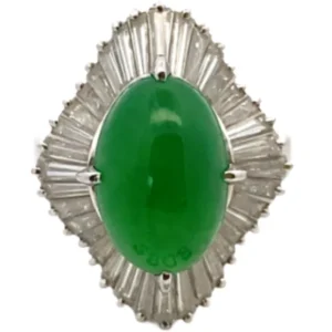 Pt･Pm900 翡翠・ダイヤモンド リング D1.63ct