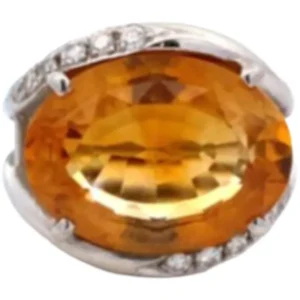 Pt･Pm900 シトリン・ダイヤモンド リング D0.32 ct