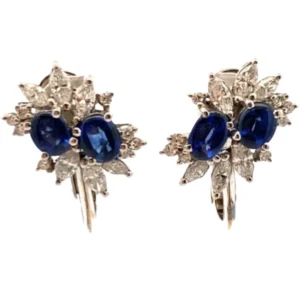 Pt900/K14WG サファイア・ダイヤモンド ピアス/イヤリング 1.02・0.53・1.02・0.53ct