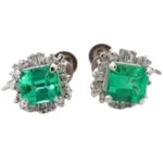 Pt･Pm900 エメラルド・ダイヤモンド イヤリング 0.7・0.18・0.7・0.18 ct