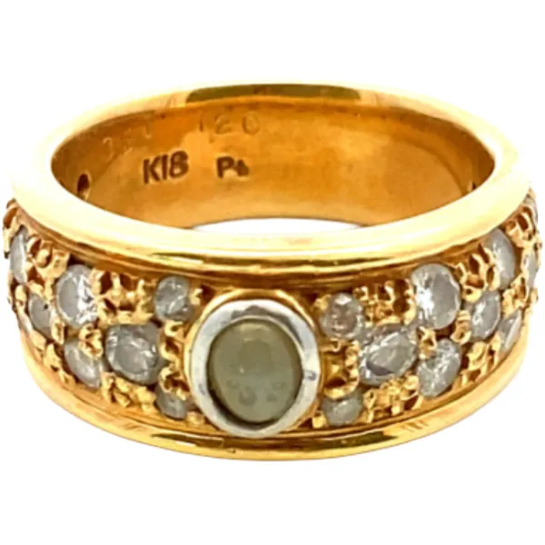 K18/Pt クリソベリルキャッツアイ・ダイヤモンド リング 0.6・1.2ct