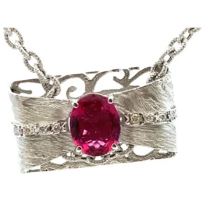 K18WG/K18 ピンクトルマリン・ダイヤモンド ネックレス/ペンダントトップ 3.81・0.16ct